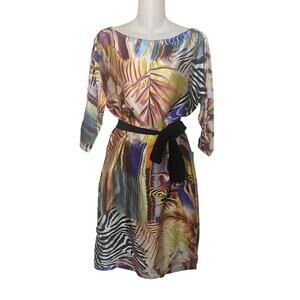 NWT Cache Sz Small S Multicolor Charmeuse Silk Floral Abstract Print Dress